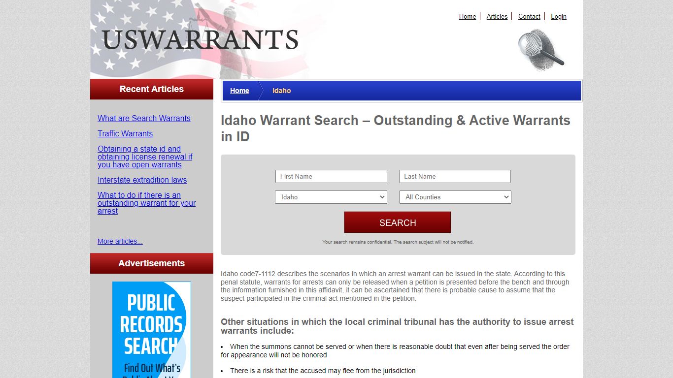 Idaho Warrant Search – Outstanding & Active Warrants in ID